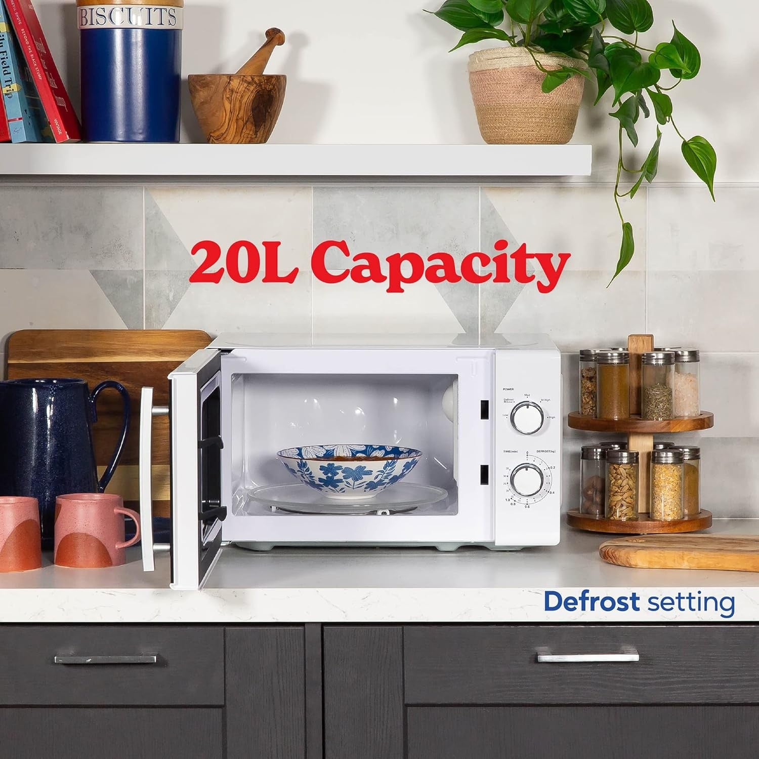 20L 800W White Solo Microwave Manual Timer Defrost Easy Clean