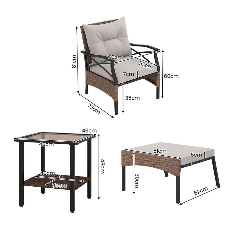 5 Piece Rattan Patio Furniture Set w/ Cushions & Table Outdoor Garden Seating