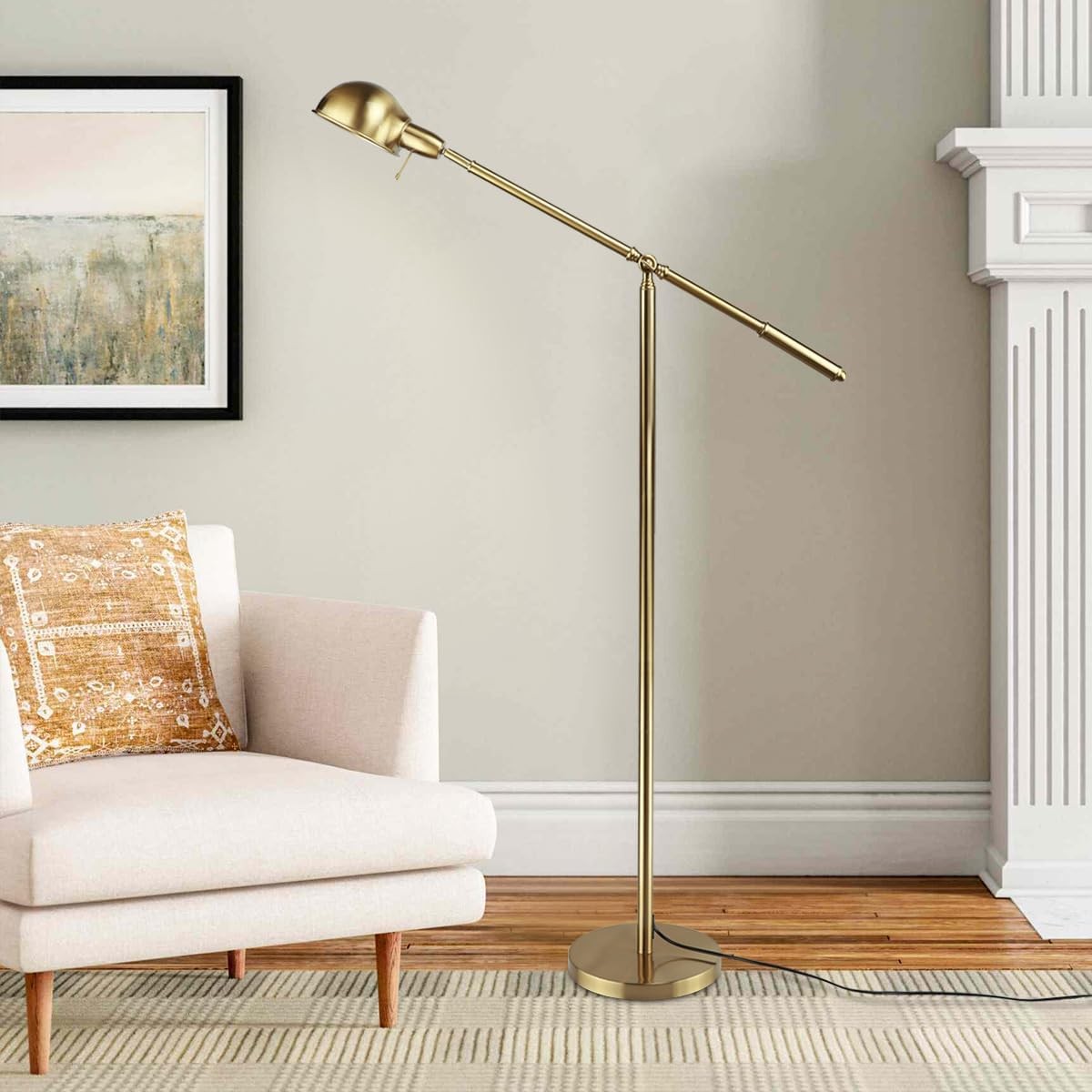 Adjustable Swing Arm Floor Lamp Gold Modern Reading Light Living Room Office