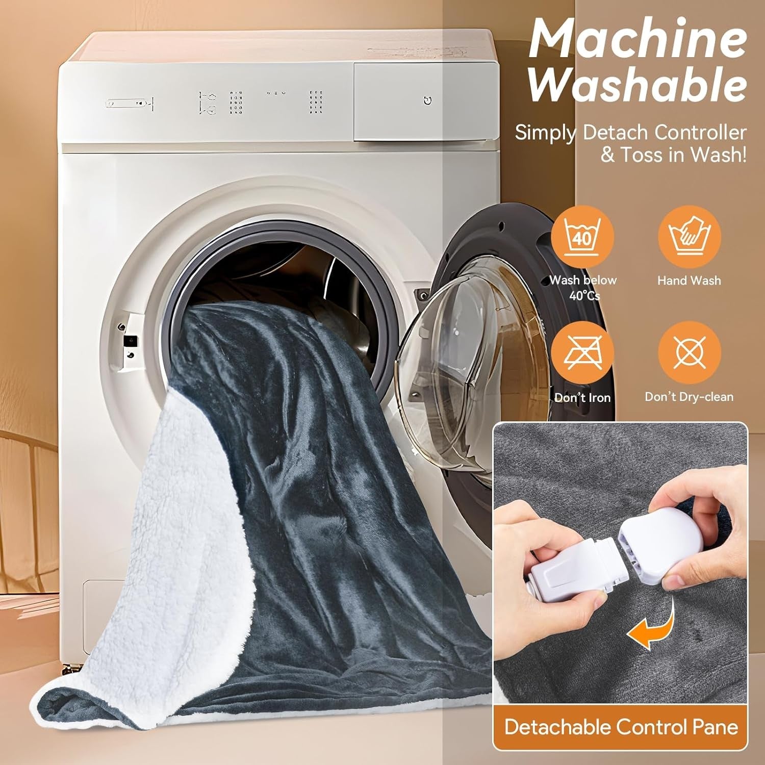 Electric Heated Throw Blanket 180x130cm Auto Shut Off 9 Heat Levels Soft Fleece