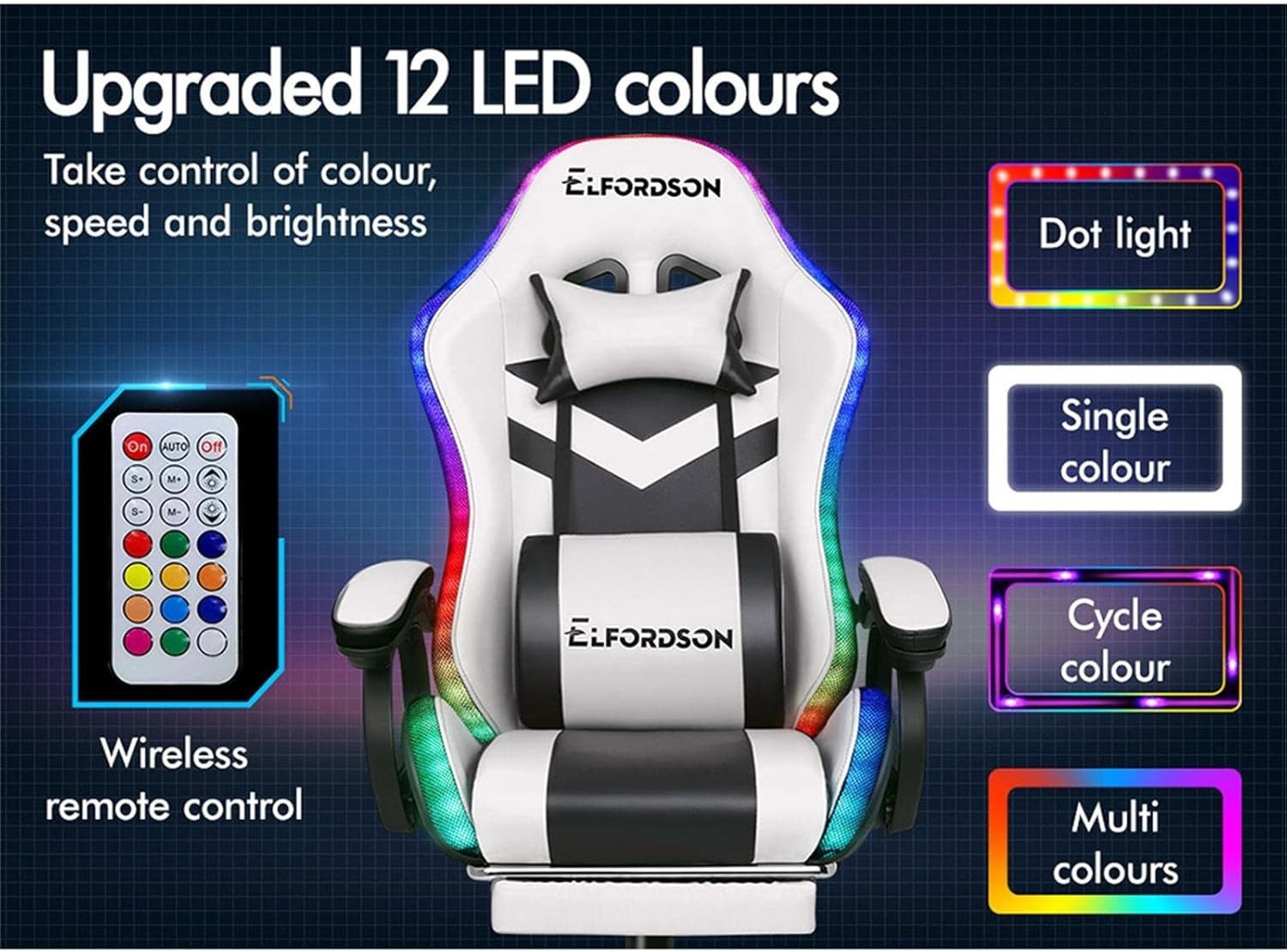 Gaming Chair RGB LED Massage Recliner PC Office Desk Swivel Footrest Pu Leather
