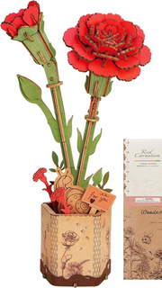 3D Wooden Flower Puzzle Kit for Adults – Red Carnation Gift Decor