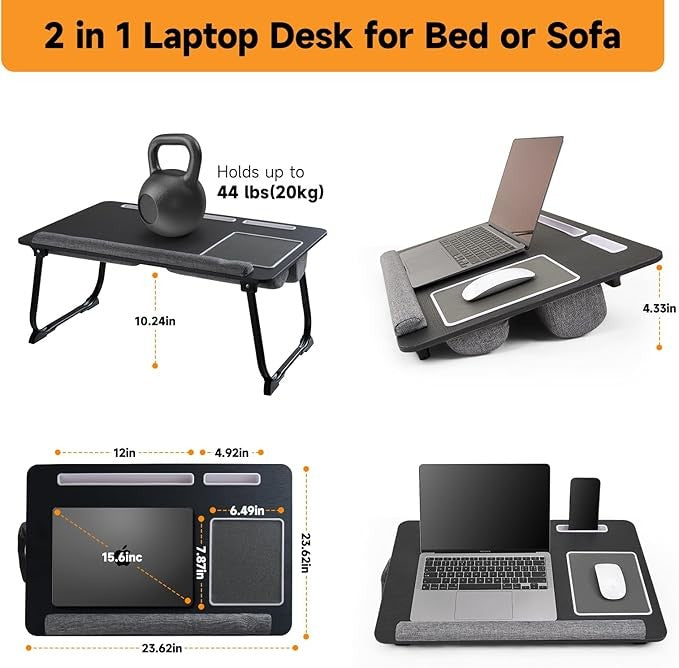 Laptop Tray Lap Desk Foldable Legs Cushion Bed Desk 40x60cm Mouse Pad