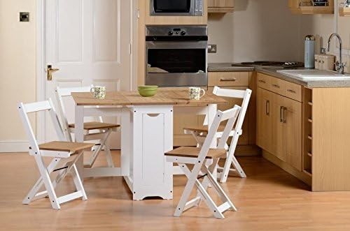 Butterfly Folding Dining Table with 4 Chairs White Modern Space-Saver