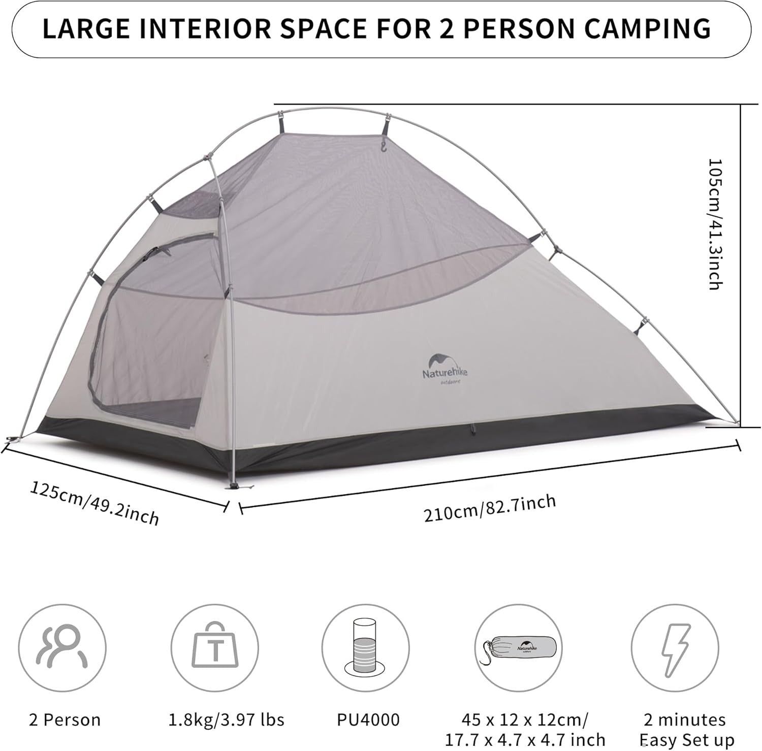 2 Person Lightweight Backpacking Tent 3-4 Season Dome
