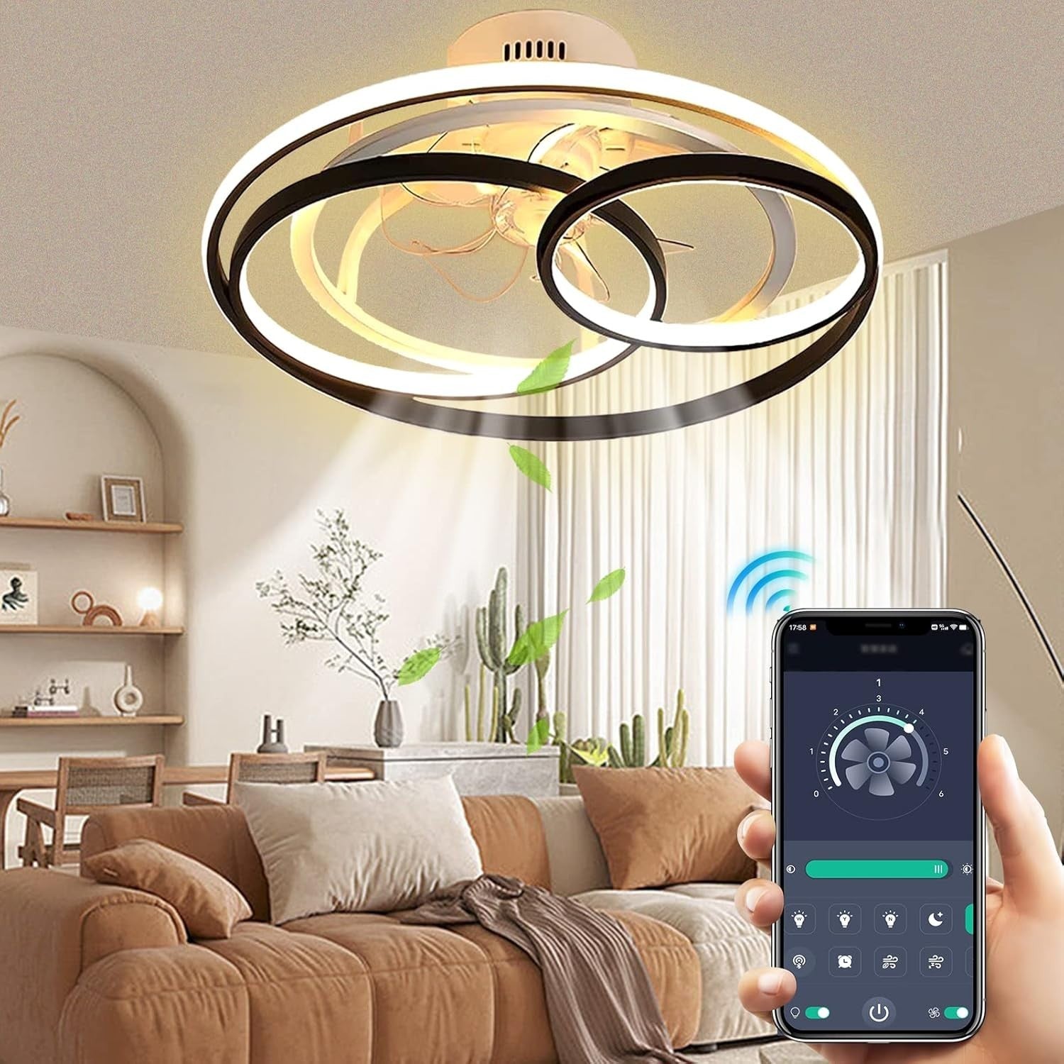 50cm Wildcat Ceiling Fan Light, 6-Speed Dimmable Reversible LED, Quiet Clear