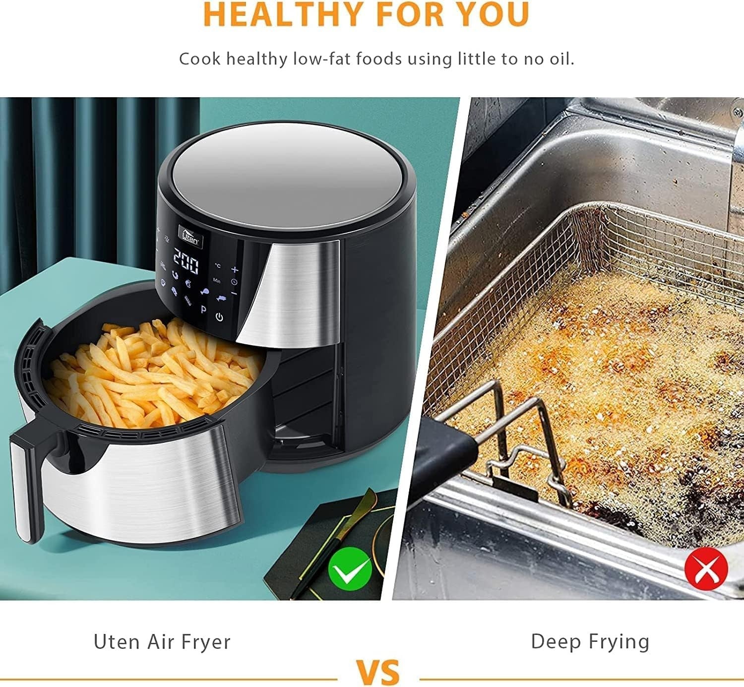 Air Fryer 7.5L 1700W Preheat Digital Touch 8 Presets Oil-Free Healthy Cooking