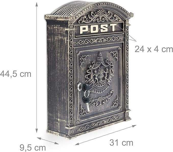 Wall Mounted Antique Mailbox Bronze Cast Aluminium Lockable A4 Slot Weatherproof