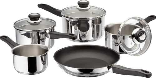 5Pcs Stainless Steel Cookware Set Saucepan, Non Stick Frying Pan with Lids