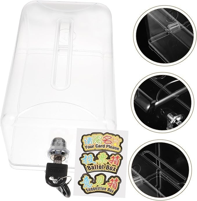 Clear Acrylic Donation Box with Lock – Secure Ballot Fundraising Suggestion Drop
