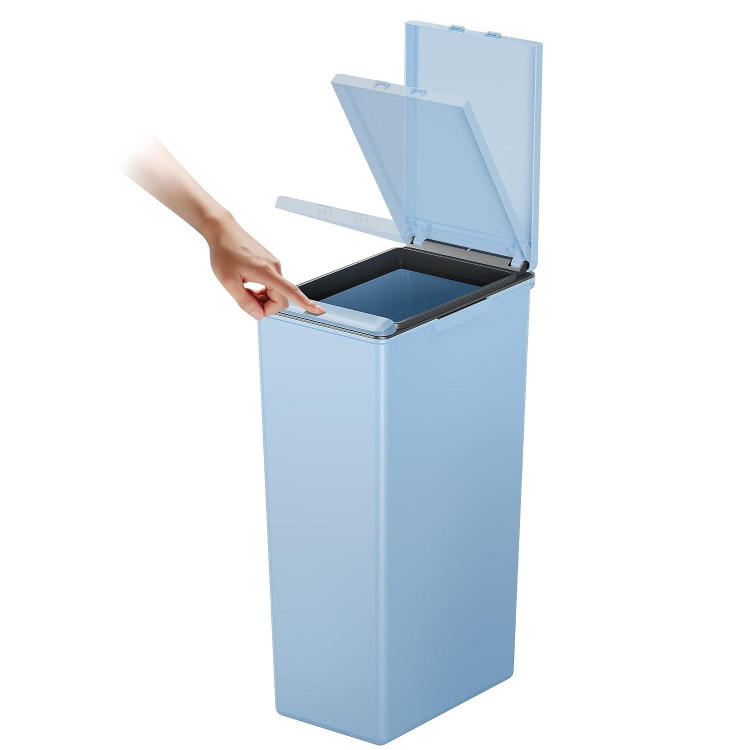 30L Slim Kitchen Recycling Bin Touch Top Lid Plastic Waste Rubbish Blue