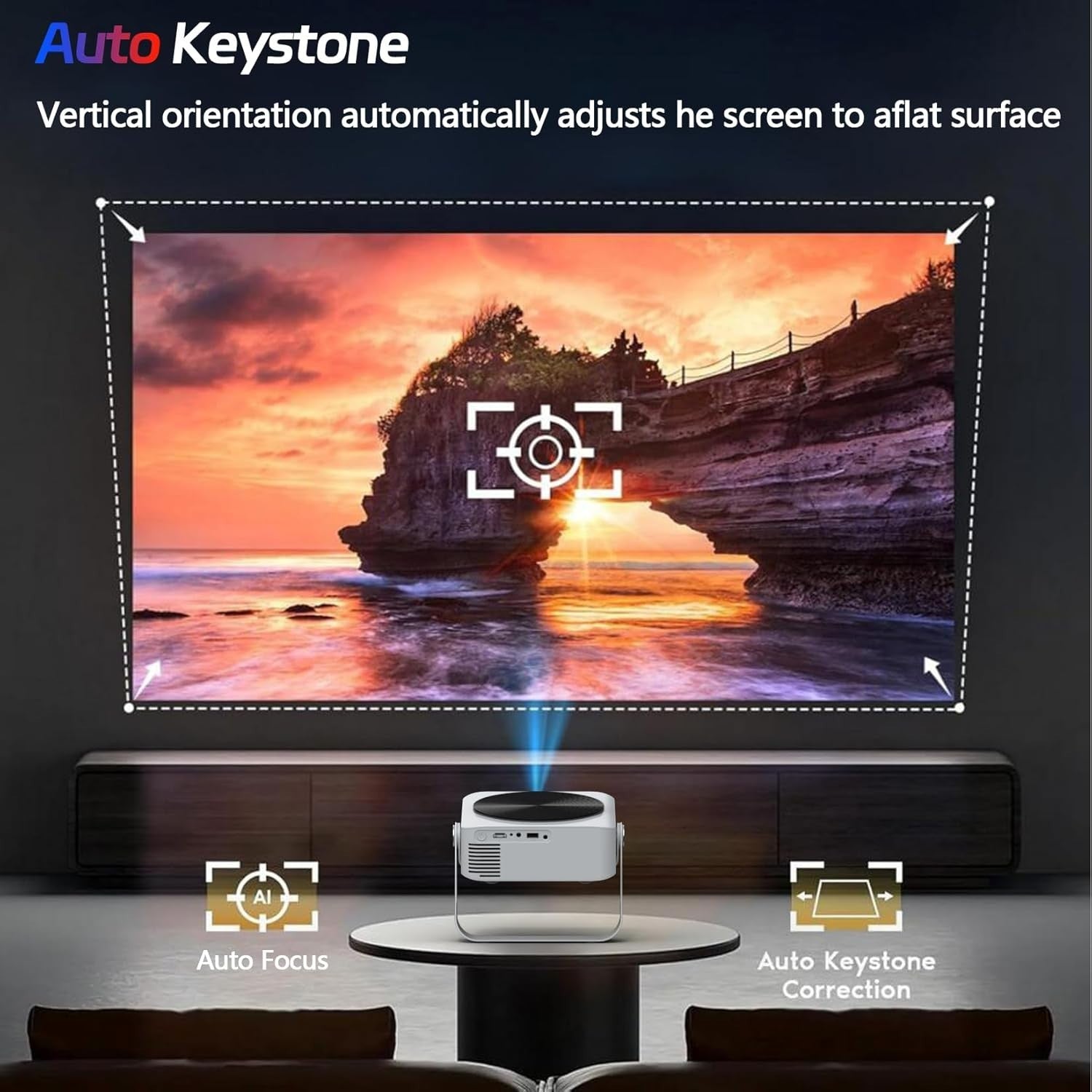 Smart 1080P Mini Projector Built-in Apps WiFi Bluetooth Auto Focus 4K