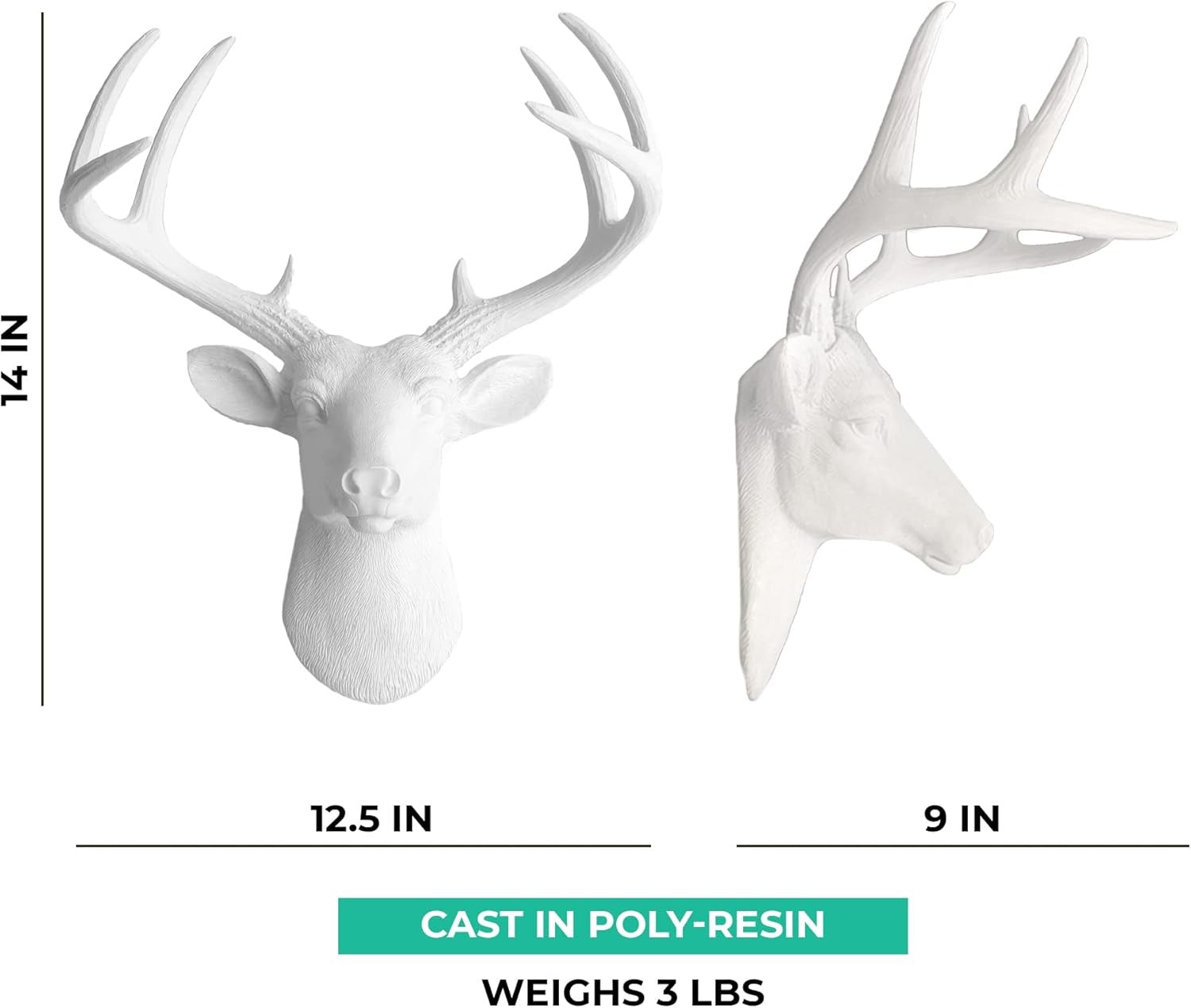 Mini White Faux Deer Head Wall Mount Resin Decor