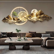 Luxury LED Mountain Wall Art Clock 3D Gold Landscape Decor Large 60x180cm