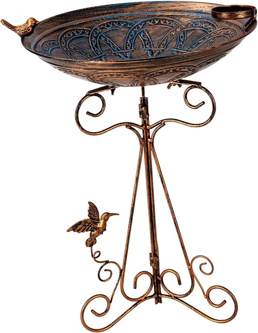 Elegant Bronze Bird Bath Feeder Garden Decor Heavy Duty Metal Tripod Base