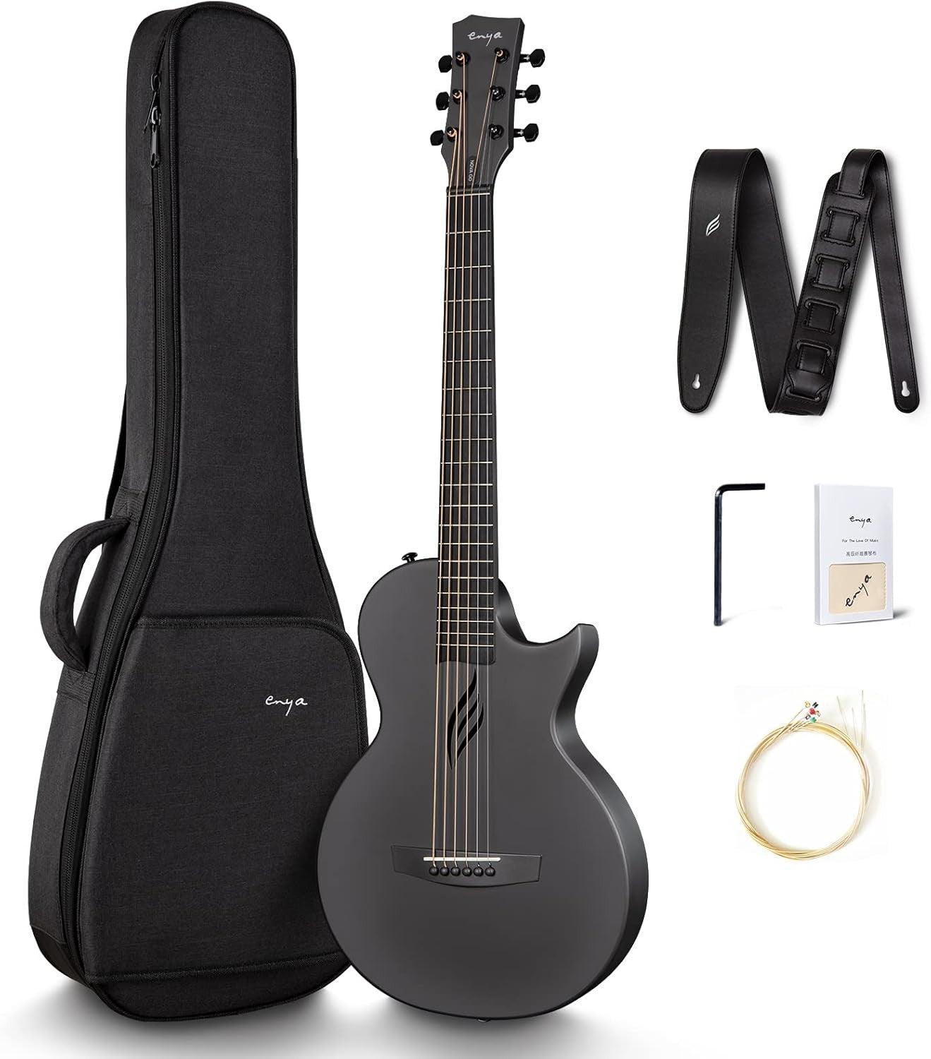 Carbon Fiber Travel Acoustic Guitar 1/2 Size w/ Case Bundle