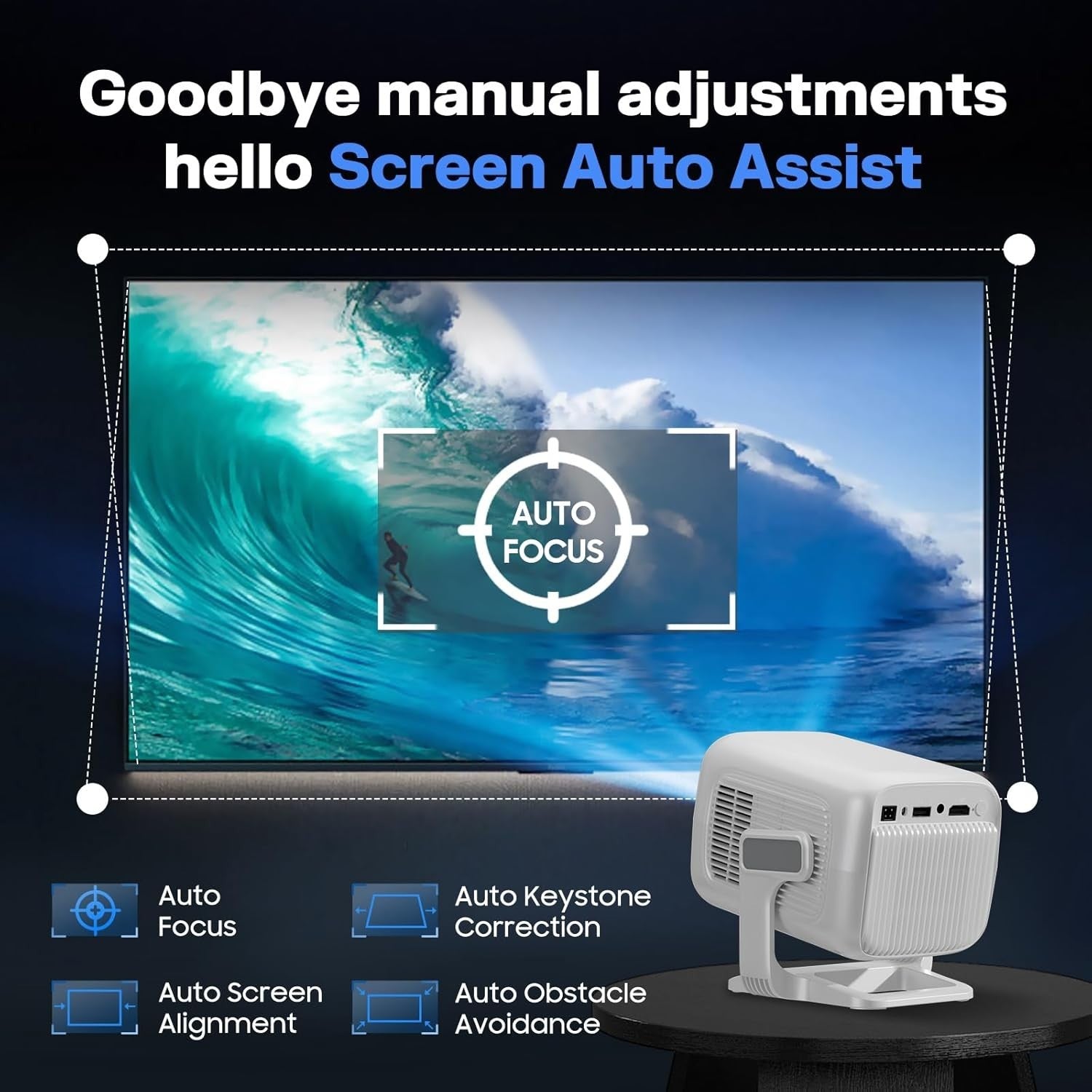 Mini 1080P Smart Projector 4K WiFi 6 Bluetooth Auto Focus 180°
