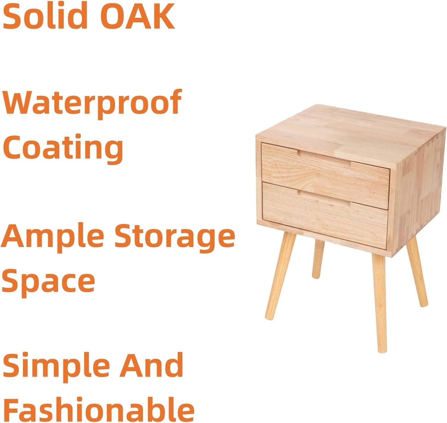 Modern Oak Bedside Table with 2 Drawers Wooden Nightstand Bedroom Storage