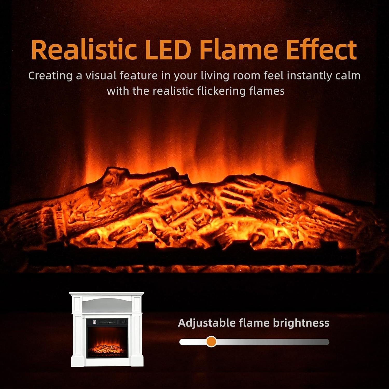 18" Freestanding Electric Fireplace Heater LED Flame 16-Color Light Timer