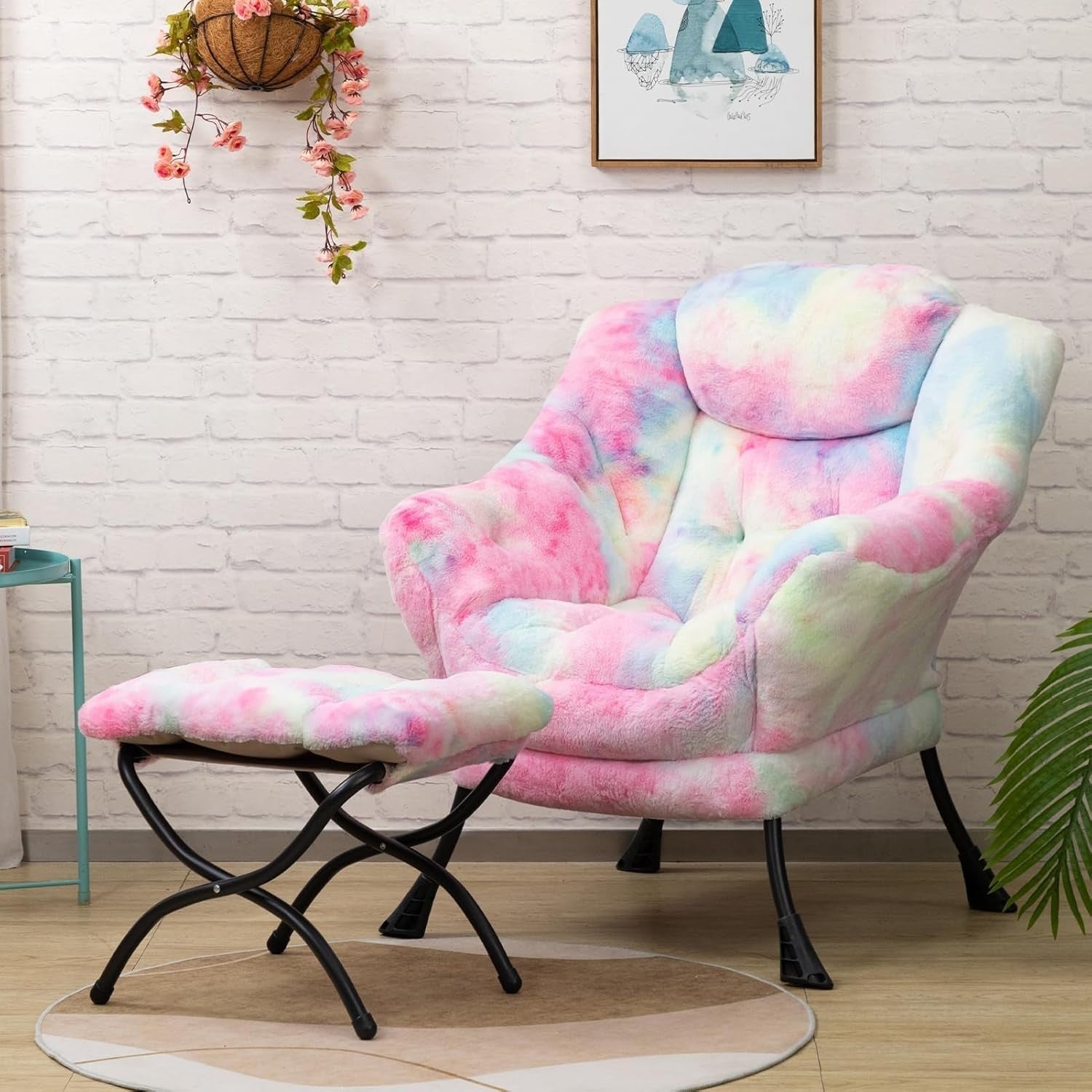 Plush Aurora Armchair with Footstool Lounge Chair Soft Reading Seat Cozy
