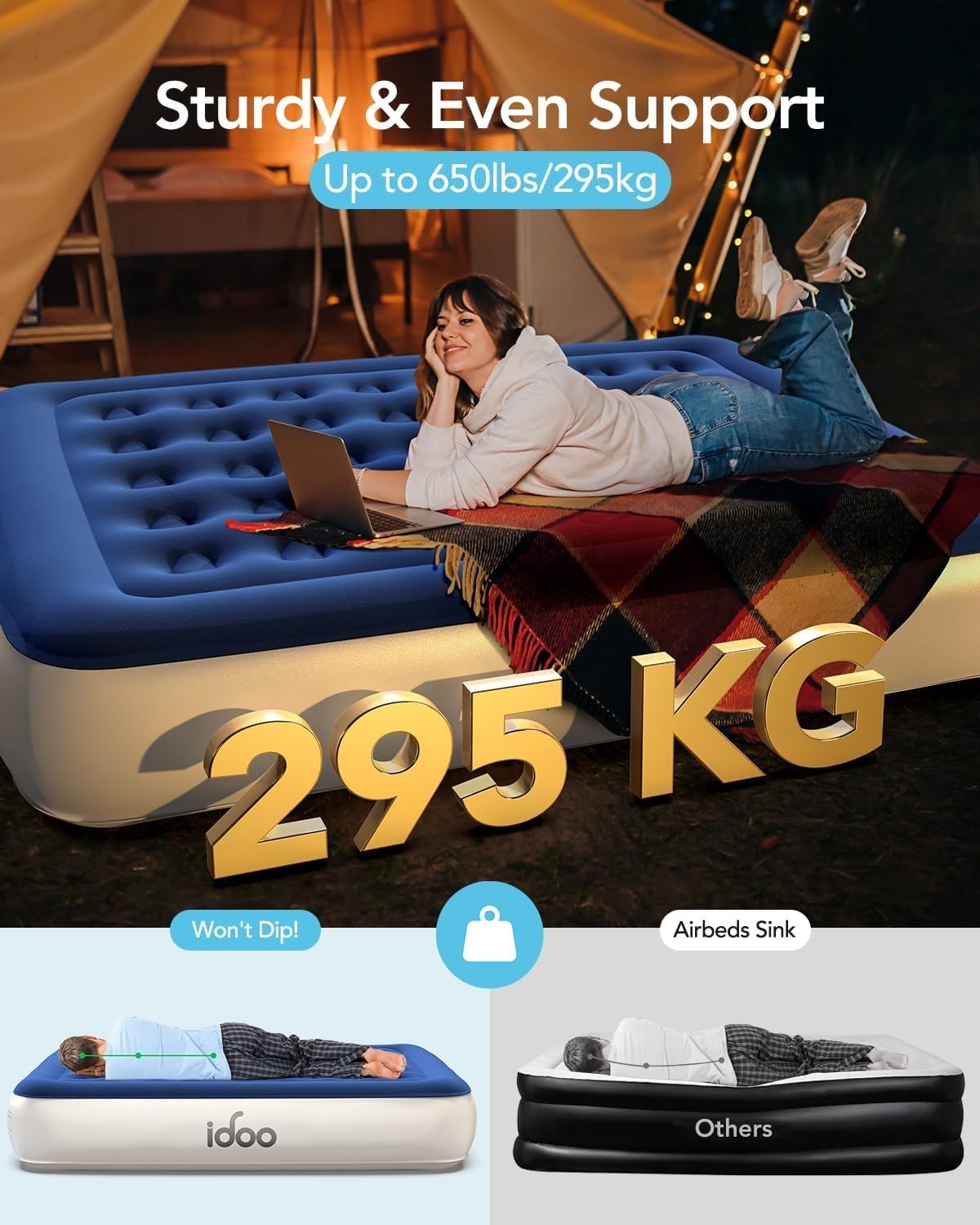 Inflatable Air Mattress King Size 33cm High Built-In Pump Camping Guest Bed