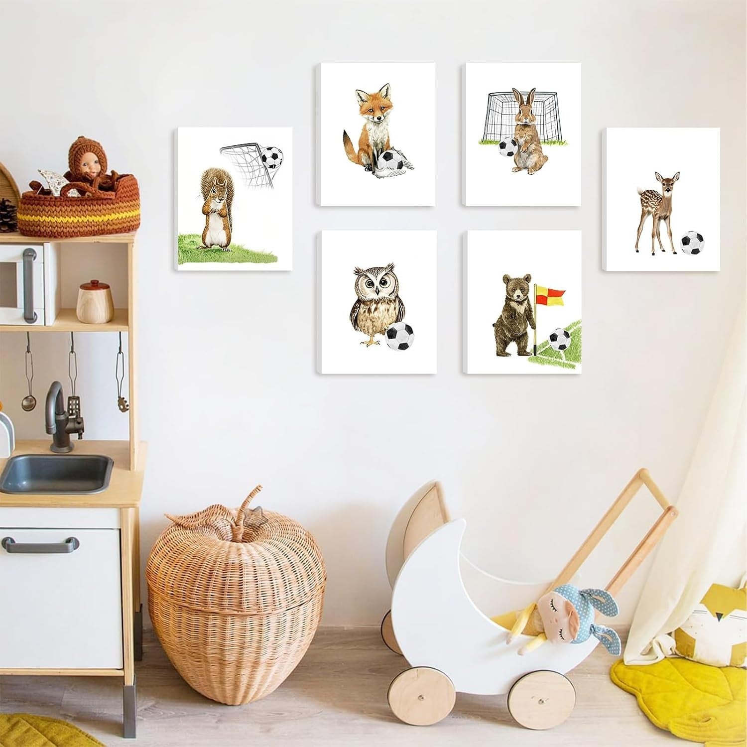 Jungle Animal Nursery Wall Art Set of 6 Framed Kids Bedroom Prints 8x10