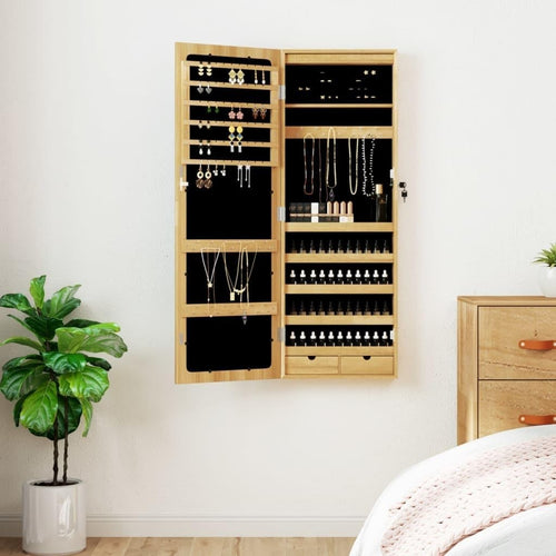 LED Wall Mounted Jewelry Cabinet Mirror Lockable Slim Storage Armoire