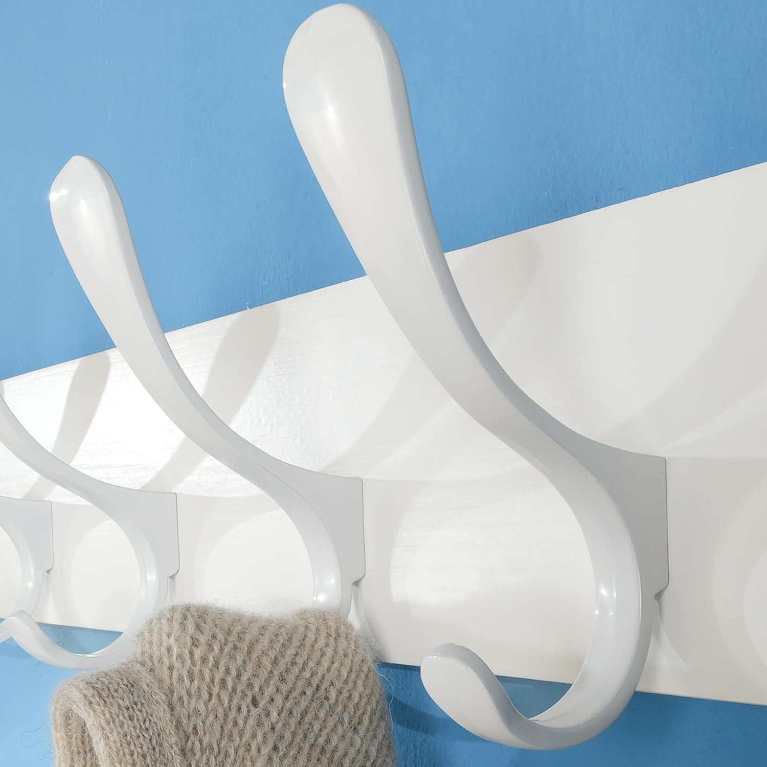 White Wall Coat Rack Set | 2x 6 Hook Wooden Hanger Racks Modern Minimalist