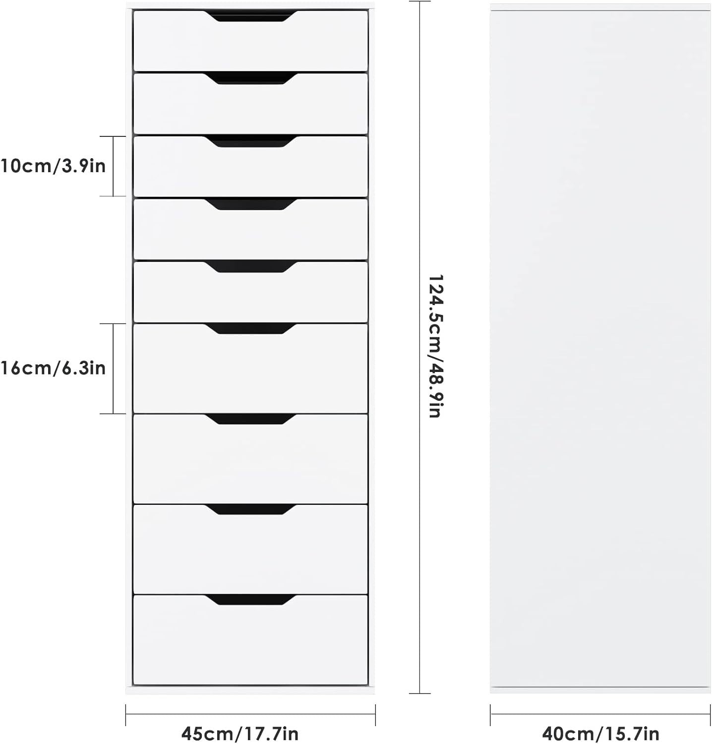9 Drawer White Tall Storage Cabinet Chest Freestanding Dresser 124x45x40cm