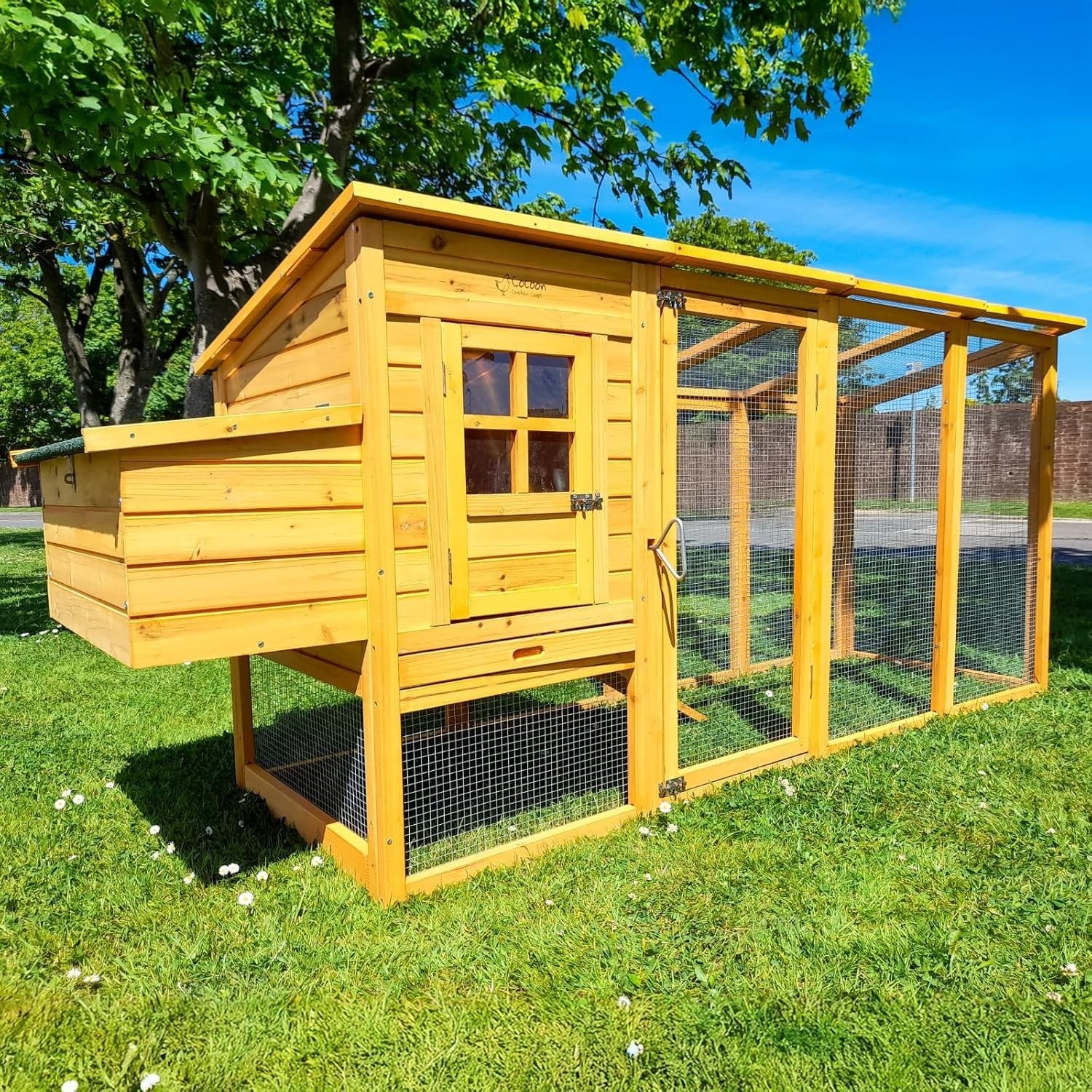 8ft Wooden Chicken Coop Hen House Run Nest Box Pull Out Tray 3–4 Birds