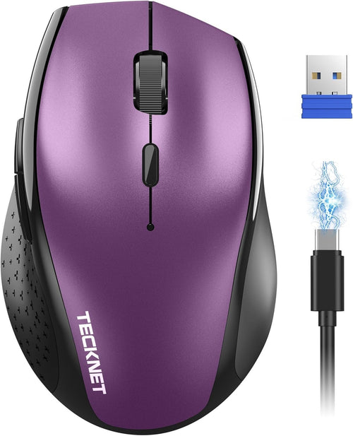 Purple Rechargeable Wireless Mouse 6400 DPI Silent Ergonomic USB Laptop PC
