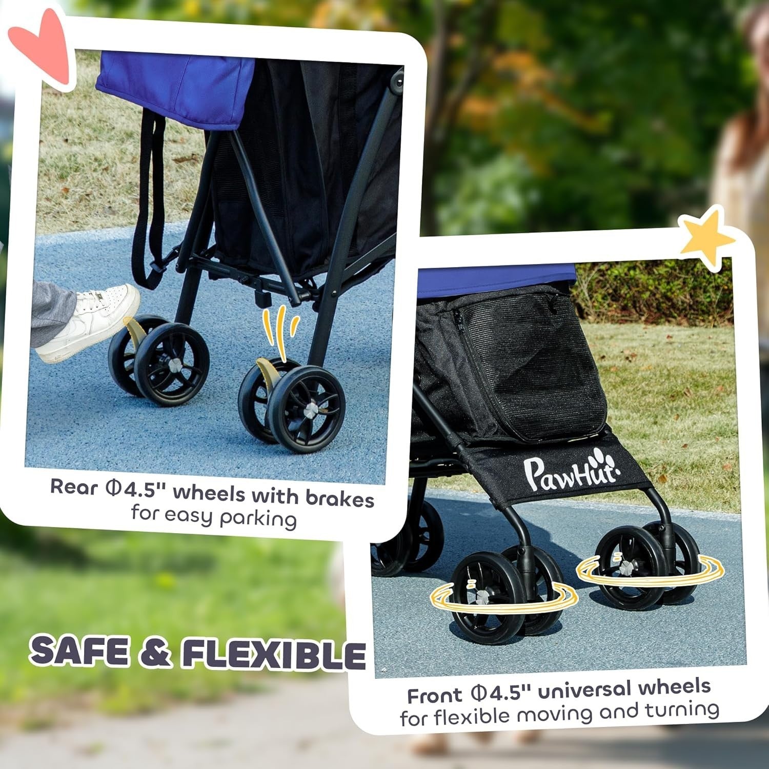Compact Dog Stroller Pet Pushchair Foldable with Shoulder Strap Blue