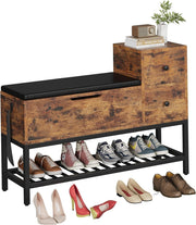 2-Tier Shoe Storage Bench with Drawers & Removable Cushion, Vintage Brown