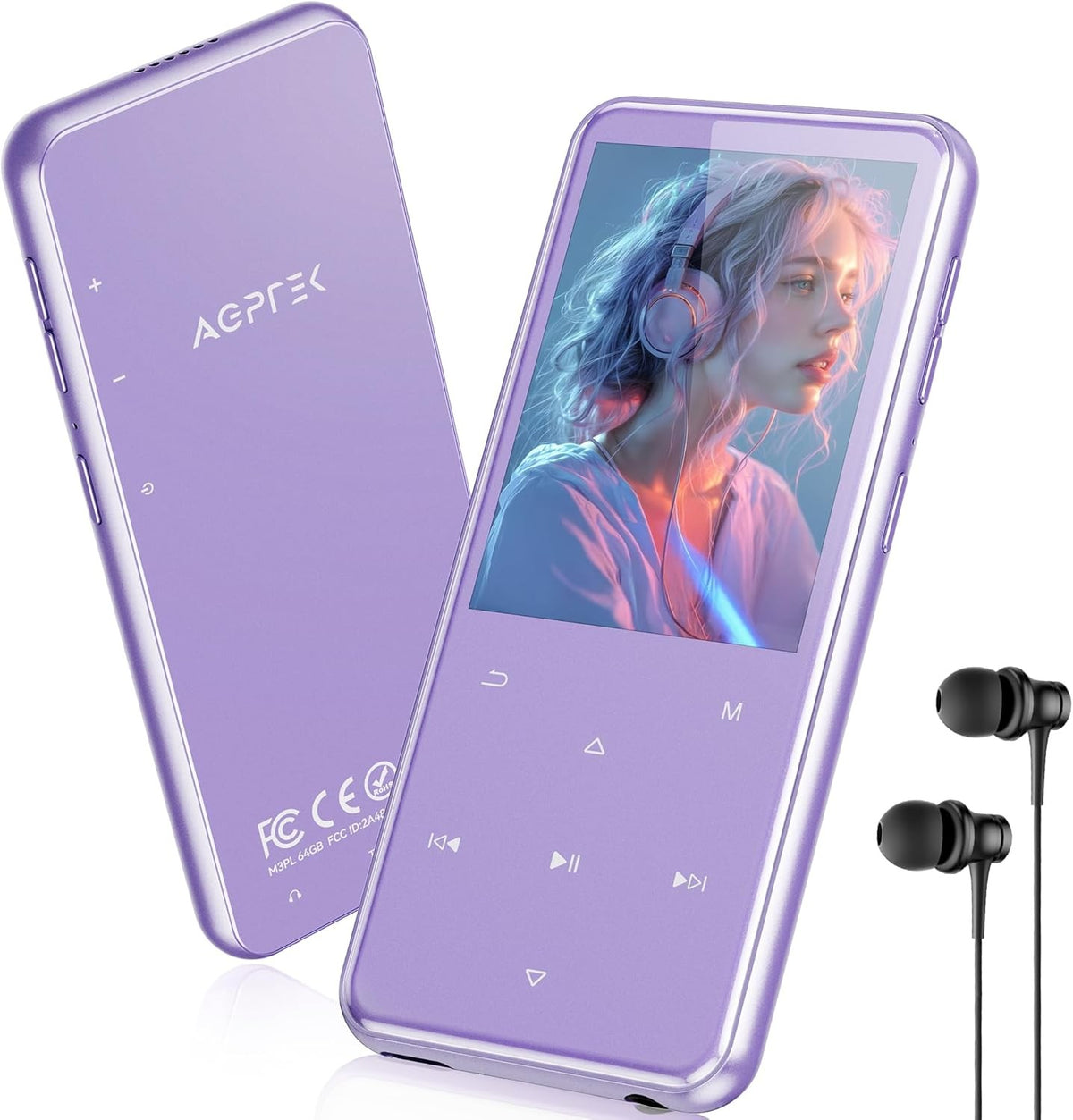 64GB MP3 Player Bluetooth 5.3 2.4" Screen FM Speaker Purple