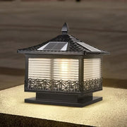 Modern Solar Post Cap Lamp, Gray XL Outdoor Column Lantern with Remote Control