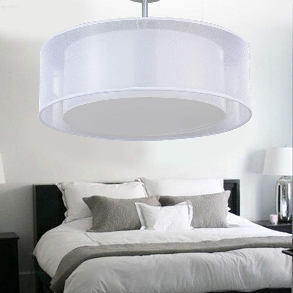 Modern White Drum Ceiling Light 3 Bulb Fabric Pendant Flush Mount