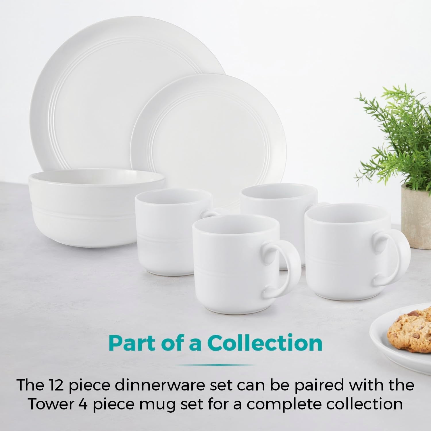 12pc Porcelain Dinner Set Plates Bowls White Microwave Dishwasher Safe