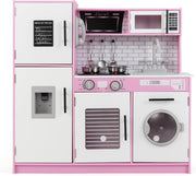 Kids Wooden Play Kitchen Lights Sounds Washing Machine Pink Toy