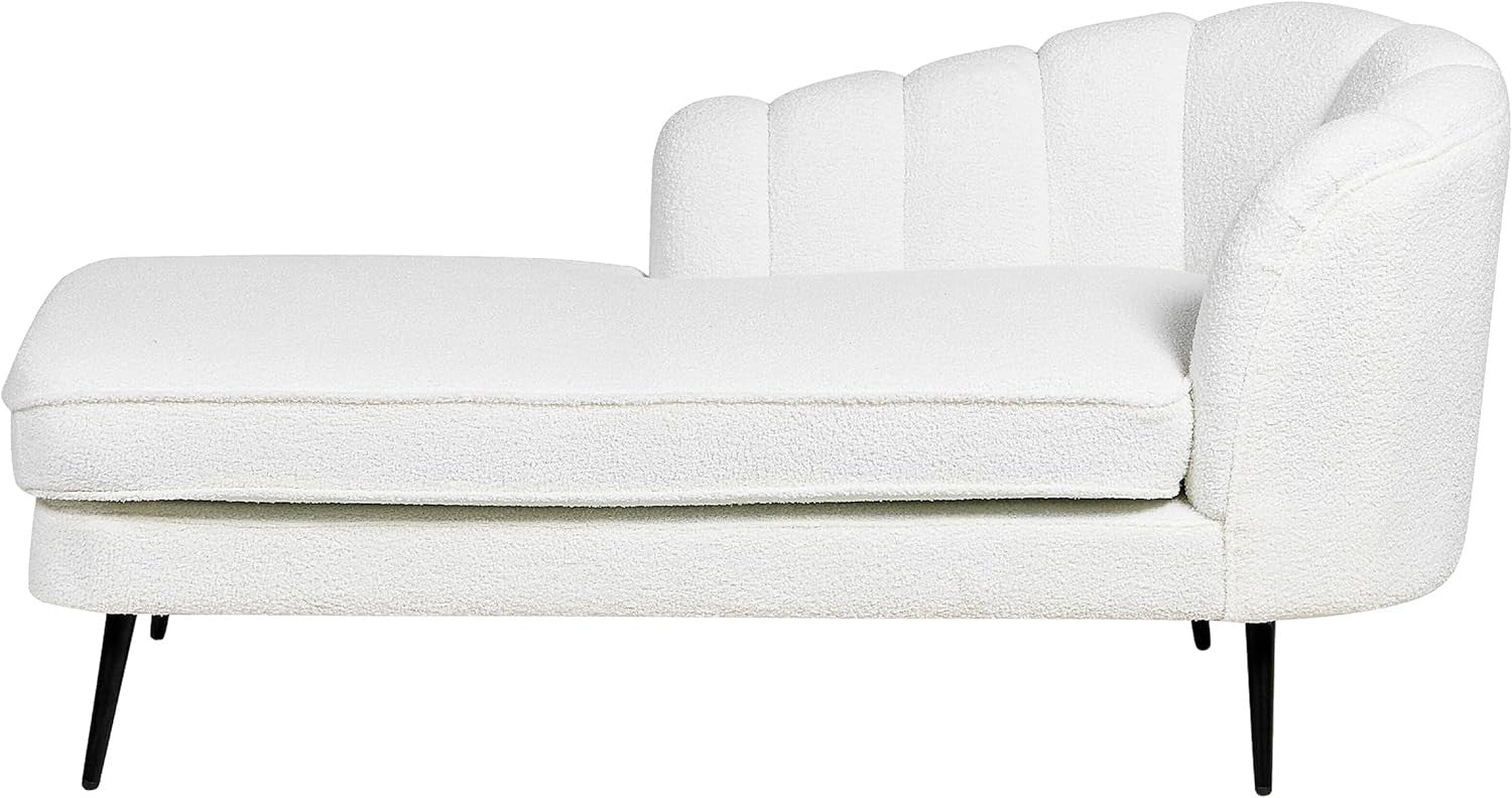 Right-Hand Boucle Chaise Lounge Sofa | Off-White Modern Seat Black Legs