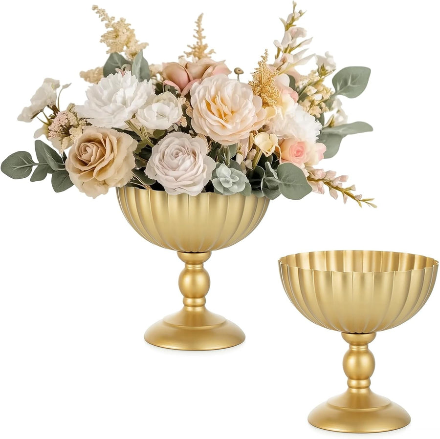 Gold Urn Wedding Centrepiece Vase Pair – 20cm Metal Flower Table Decor