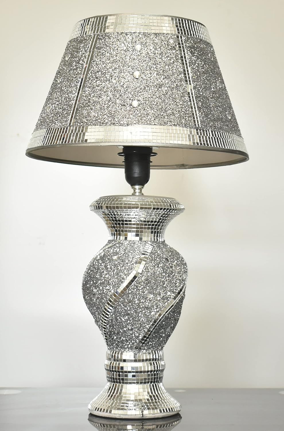 Silver Crushed Diamond Table Lamp Glitter Crystal Shade Luxury Home Decor