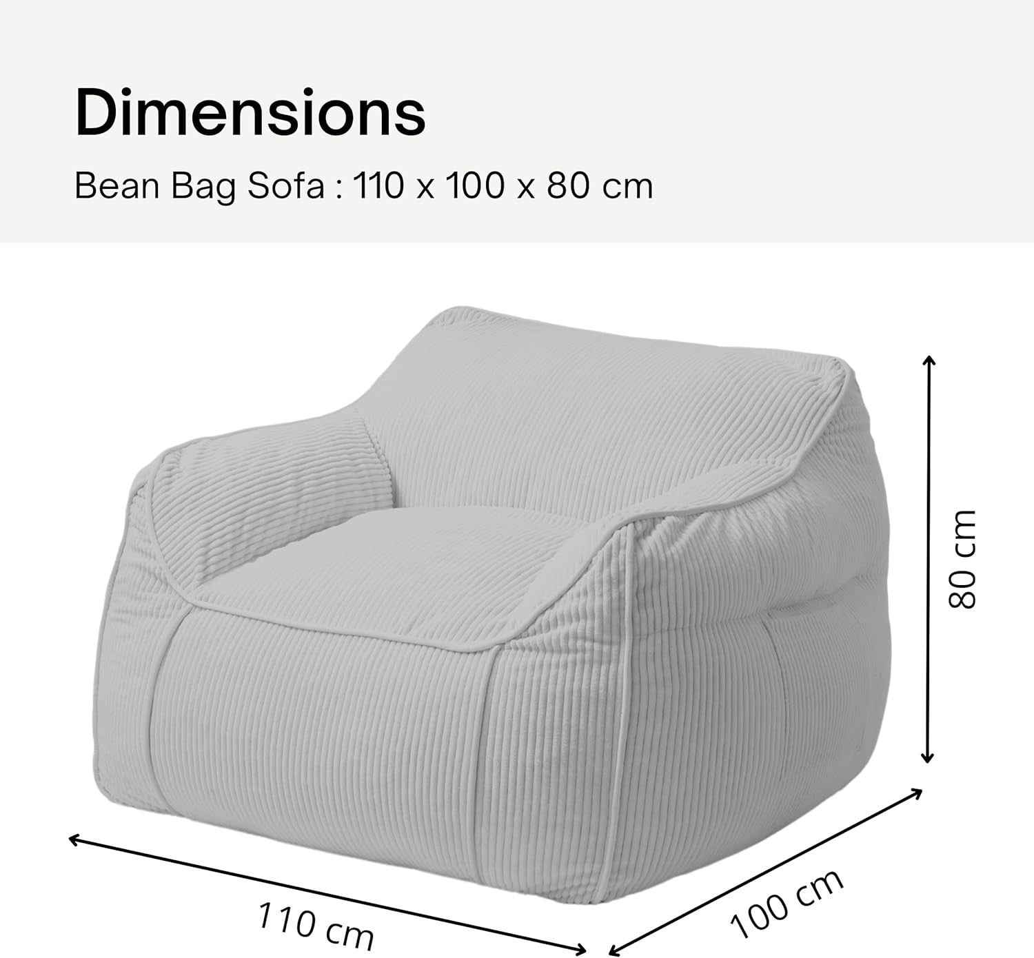 Giant Corduroy Bean Bag Chair with Foam Filling Soft Cozy Living Room Seat