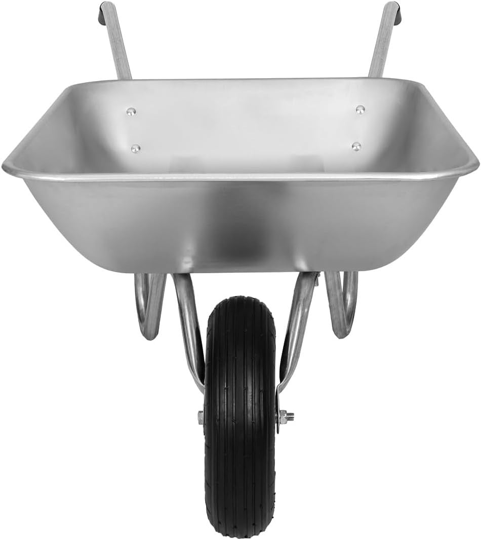 65L 1-Wheel Wheelbarrow Silver – 13" Pneumatic Tyre w/ Galv Frame 80kg Cap