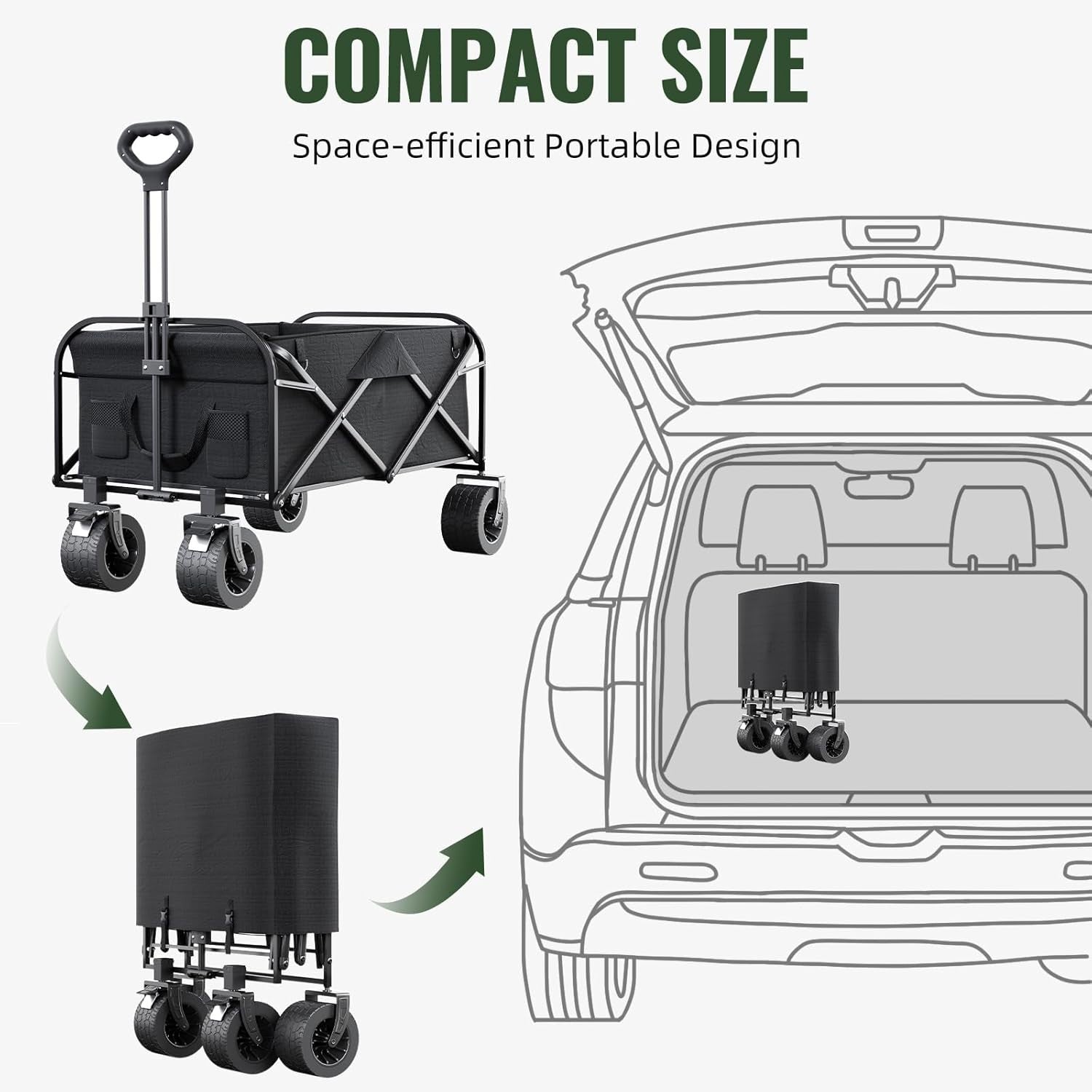 Heavy Duty Festival Trolley 150L Folding Wagon 250KG All-Terrain Wheels Black