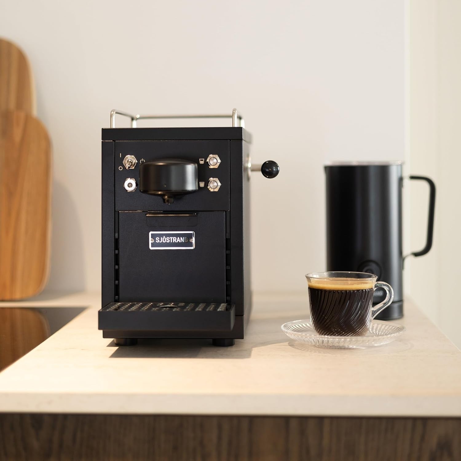 Stainless Steel Capsule Coffee Machine | 19-Bar Espresso, 1.2L Tank, Compact Blk