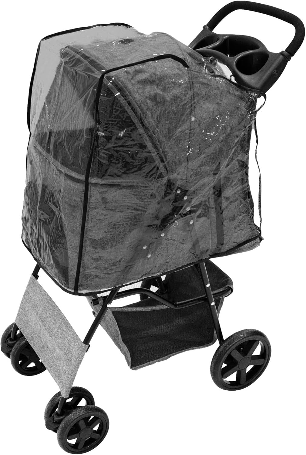 Woven Grey Pet Stroller Pushchair Foldable Travel Pram for Dogs Cats