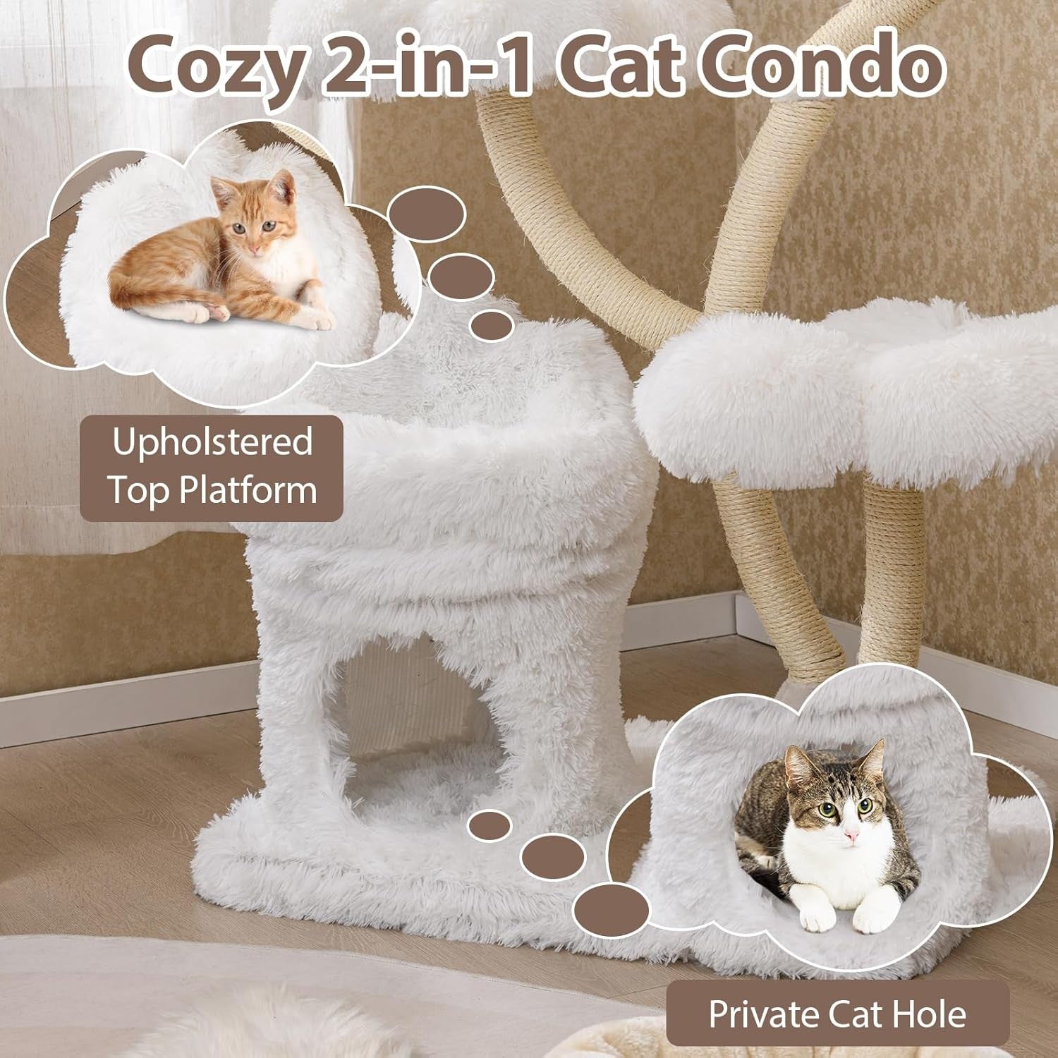 162cm White Cat Tree Flower Platforms Condo Sisal Scratching Tower Indoor