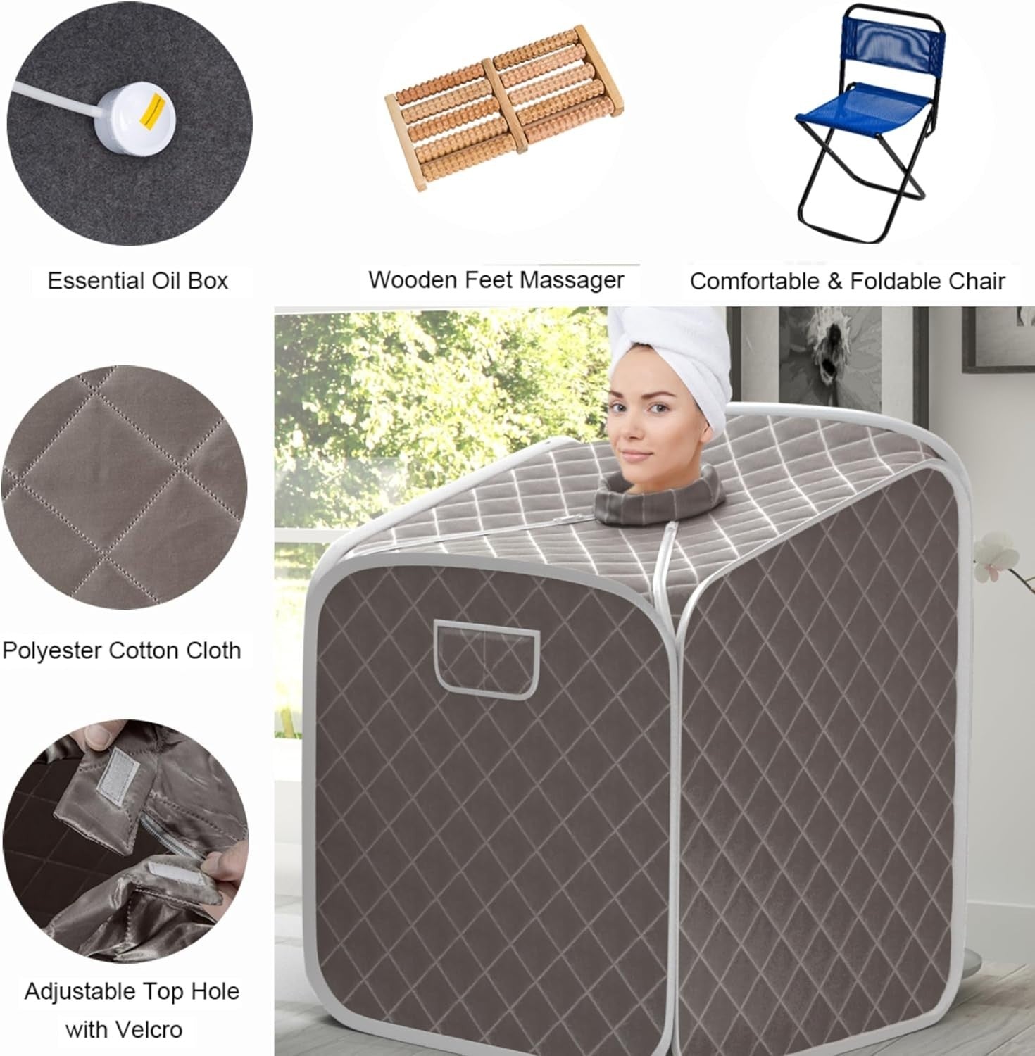 Portable Steam Sauna Tent Grey Home Spa 1000W Fast Heat Remote Chair Foot Roller