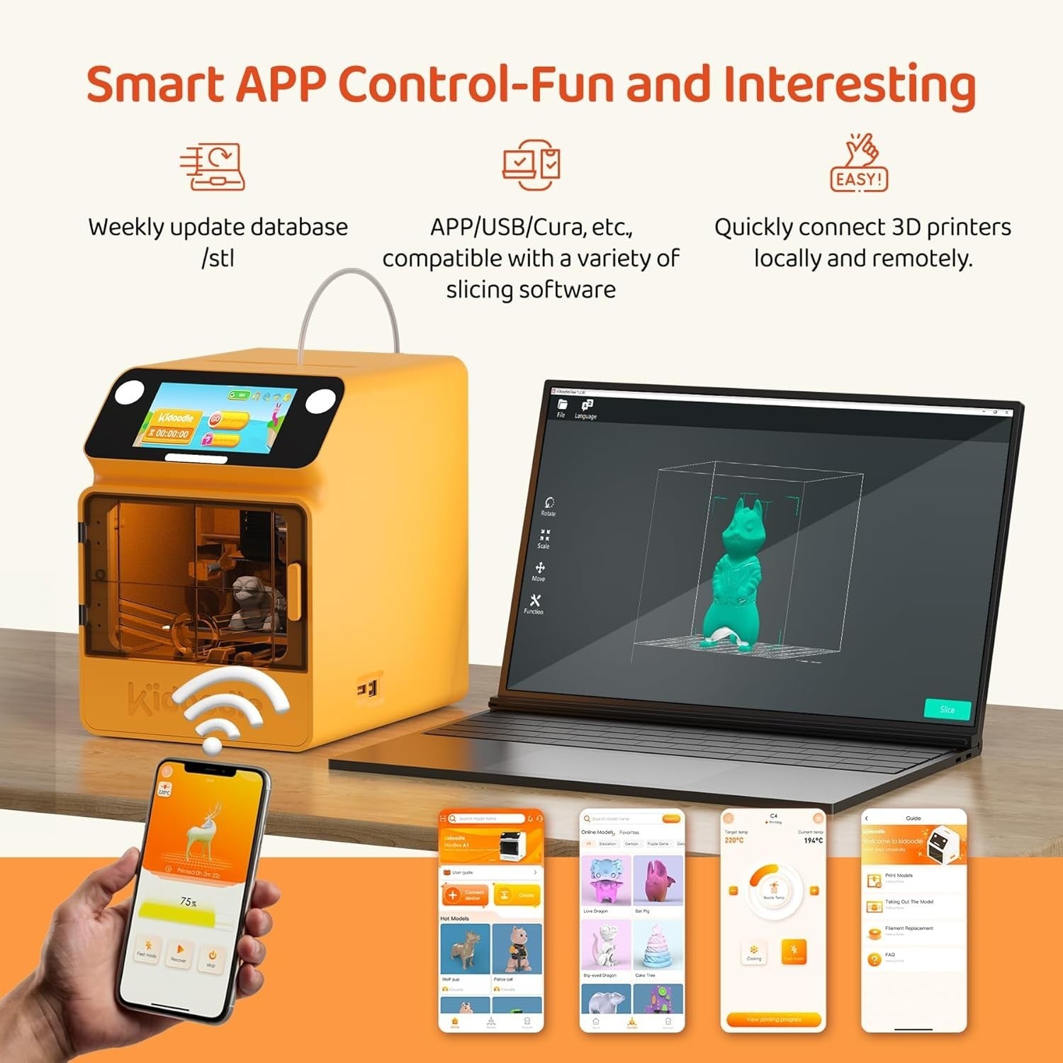 Kids Safe Mini 3D Printer WiFi App Control One-Click Print Touchscreen