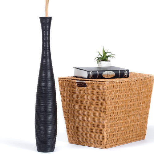 Black Floor Vase 65cm Tall Wooden Decor Pampas Grass